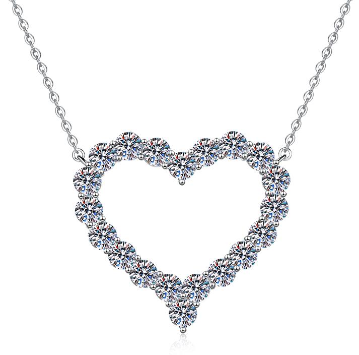 Twenty-Stone Heart Sterling Silver Moissanite Pendant, Silver-tone