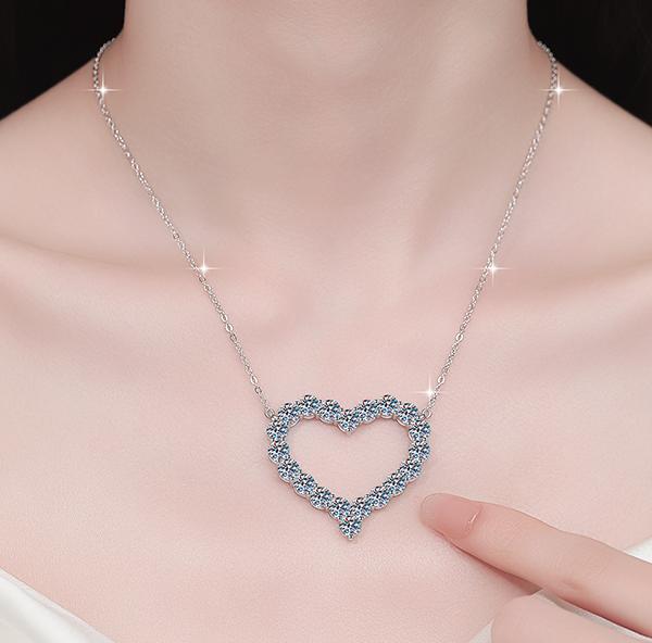 Twenty-Stone Heart Sterling Silver Moissanite Pendant, Silver-tone