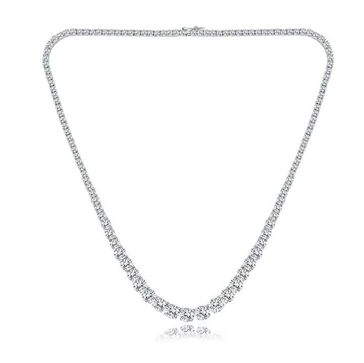Full Tennis Necklace Sterling Silver Moissanite Necklace, Silver-tone