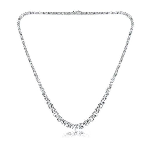 Full Tennis Necklace Sterling Silver Moissanite Necklace, Silver-tone