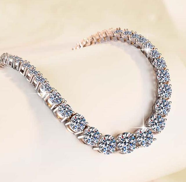 Full Tennis Necklace Sterling Silver Moissanite Necklace, Silver-tone