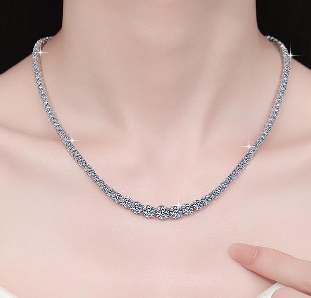 Full Tennis Necklace Sterling Silver Moissanite Necklace, Silver-tone