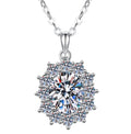 Oval Floral Halo Sterling Silver Moissanite Pendant, Silver-tone
