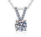 Split V-Bail Solitaire Sterling Silver Moissanite Pendant, Silver-tone