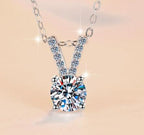 Split V-Bail Solitaire Sterling Silver Moissanite Pendant, Silver-tone