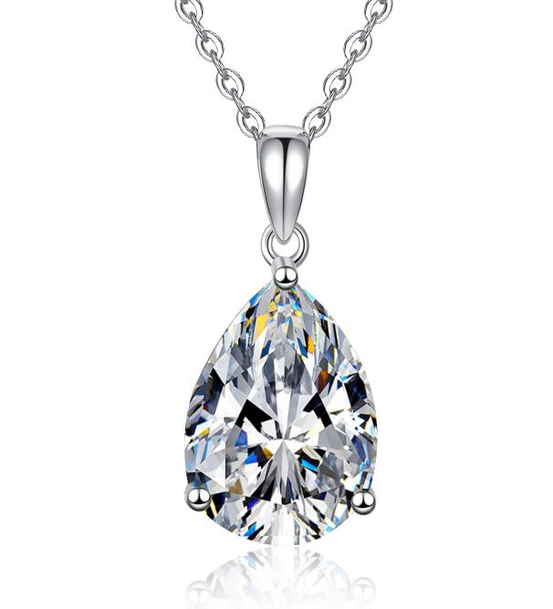 Large Pear Solitaire Sterling Silver Moissanite Pendant, Silver-tone