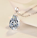 Large Pear Solitaire Sterling Silver Moissanite Pendant, Silver-tone