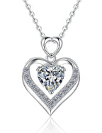 Layered Heart Sterling Silver Moissanite Pendant, Silver-tone