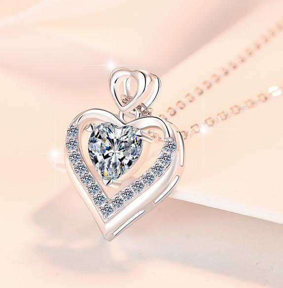 Layered Heart Sterling Silver Moissanite Pendant, Silver-tone
