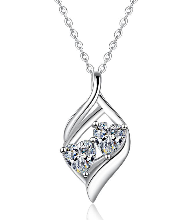 Twisted Two-Stone Drop Sterling Silver Moissanite Pendant, Silver-tone
