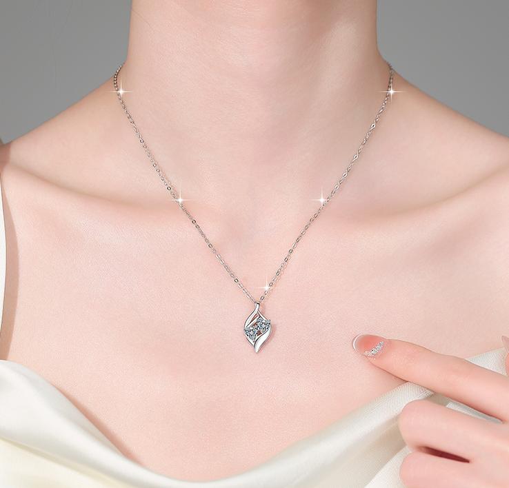 Twisted Two-Stone Drop Sterling Silver Moissanite Pendant, Silver-tone