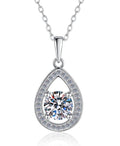 Classic Teardrop Halo Sterling Silver Moissanite Pendant, Silver-tone