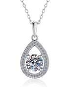 Classic Teardrop Halo Sterling Silver Moissanite Pendant, Silver-tone