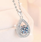 Classic Teardrop Halo Sterling Silver Moissanite Pendant, Silver-tone