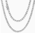 Tennis Chain Sterling Silver Moissanite Necklace, Silver-tone