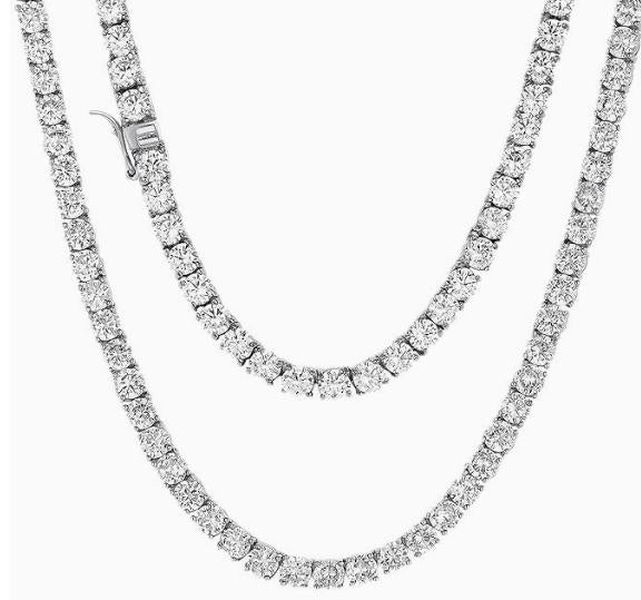 Tennis Chain Sterling Silver Moissanite Necklace, Silver-tone