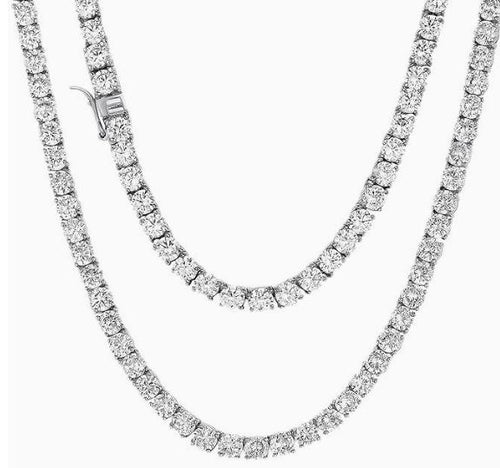 Tennis Chain Sterling Silver Moissanite Necklace, Silver-tone