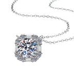 Cushion Floral Halo Sterling Silver Moissanite Pendant, Silver-tone