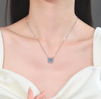 Cushion Floral Halo Sterling Silver Moissanite Pendant, Silver-tone