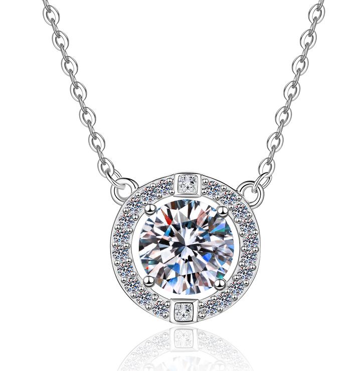 Circular Crown Halo Sterling Silver Moissanite Pendant, Silver-tone
