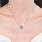 Circular Crown Halo Sterling Silver Moissanite Pendant, Silver-tone