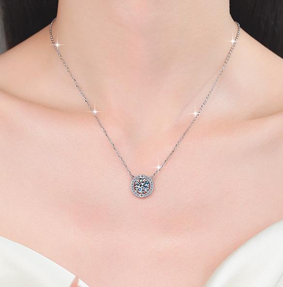 Circular Crown Halo Sterling Silver Moissanite Pendant, Silver-tone