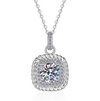 Rounded Square Pavé Halo Sterling Silver Moissanite Pendant, Silver-tone