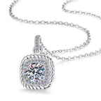 Rounded Square Pavé Halo Sterling Silver Moissanite Pendant, Silver-tone