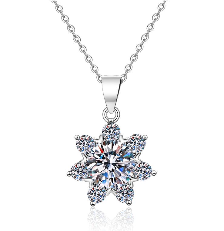 Starflower Sterling Silver Moissanite Pendant, Silver-tone