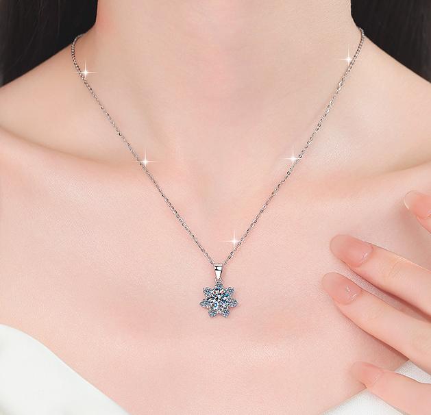 Starflower Sterling Silver Moissanite Pendant, Silver-tone