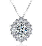 Ornate Floral Halo Sterling Silver Moissanite Pendant, Silver-tone, Oval cut