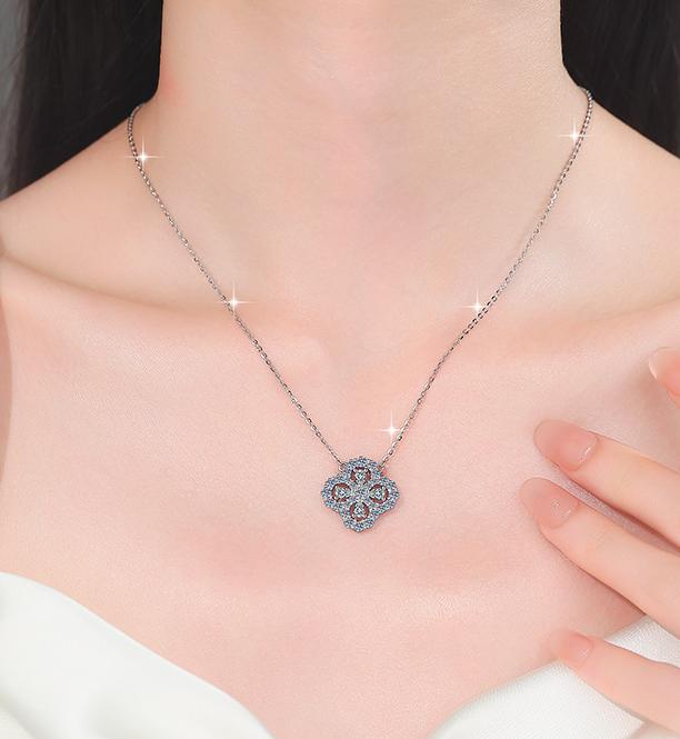 Openwork Clover Sterling Silver Moissanite Pendant, Silver-tone