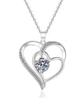 Double Open Heart Sterling Silver Moissanite Pendant, Silver-tone