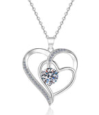 Double Open Heart Sterling Silver Moissanite Pendant, Silver-tone