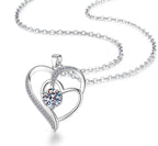 Double Open Heart Sterling Silver Moissanite Pendant, Silver-tone