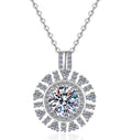 Radiating Round Halo Sterling Silver Moissanite Pendant, Silver-tone