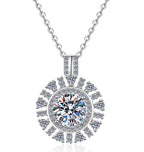 Radiating Round Halo Sterling Silver Moissanite Pendant, Silver-tone