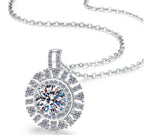 Radiating Round Halo Sterling Silver Moissanite Pendant, Silver-tone