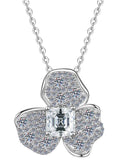 Four-Leaf Asscher Sterling Silver Moissanite Pendant, Silver-tone