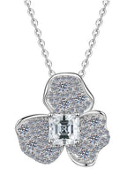 Four-Leaf Asscher Sterling Silver Moissanite Pendant, Silver-tone