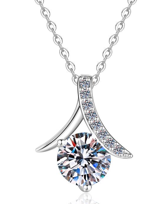 Swept-Bail Solitaire Sterling Silver Moissanite Pendant, Silver-tone