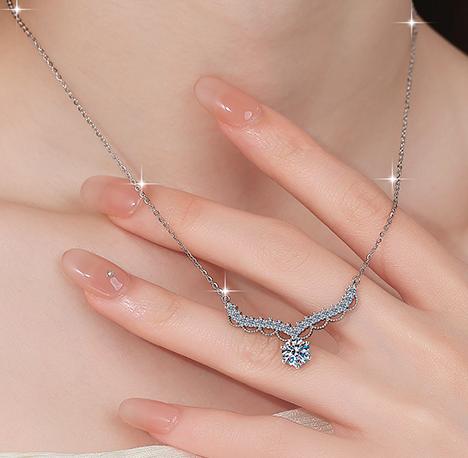 Garland Necklace Sterling Silver Moissanite Necklace, Silver-tone