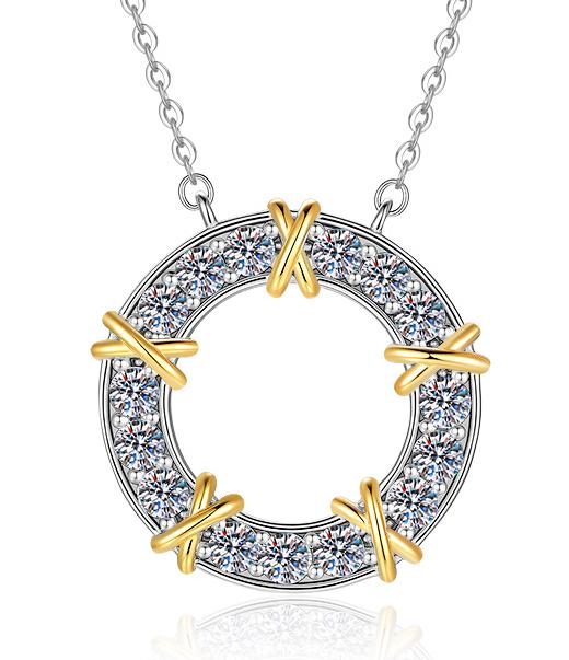 Circular Letter Motif Sterling Silver Moissanite Pendant, Silver-tone