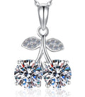 Twin Cherry Sterling Silver Moissanite Pendant, Silver-tone