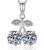 Twin Cherry Sterling Silver Moissanite Pendant, Silver-tone