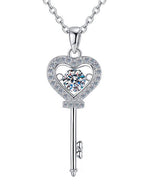 Heart Key Sterling Silver Moissanite Pendant, Silver-tone