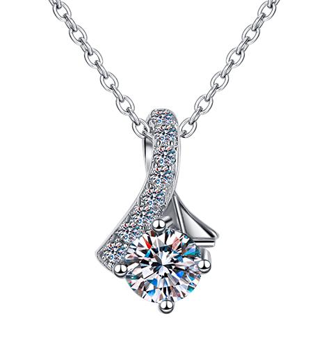 Geometric Pavé Drop Sterling Silver Moissanite Pendant, Silver-tone