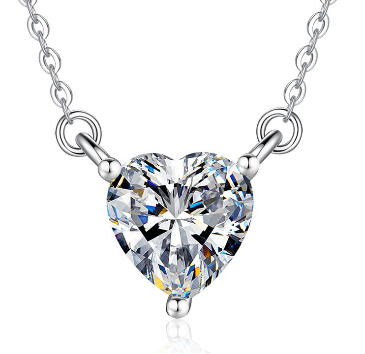 Heart-Cut Station Sterling Silver Moissanite Pendant, Silver-tone