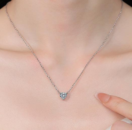 Heart-Cut Station Sterling Silver Moissanite Pendant, Silver-tone
