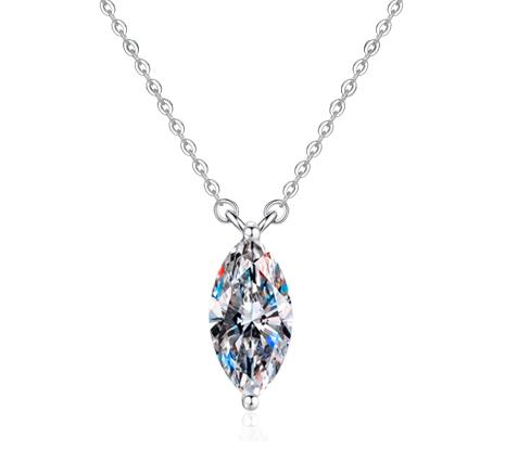 Vertical Marquise Sterling Silver Moissanite Pendant, Silver-tone